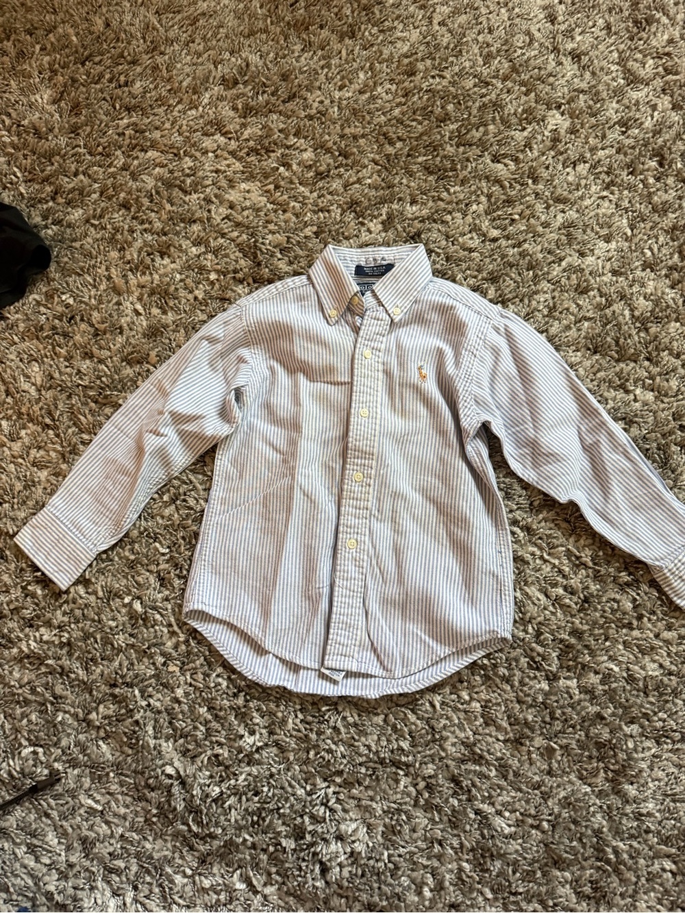 Ralph Lauren Boys' White and Blue Striped Button-Down Shirt
